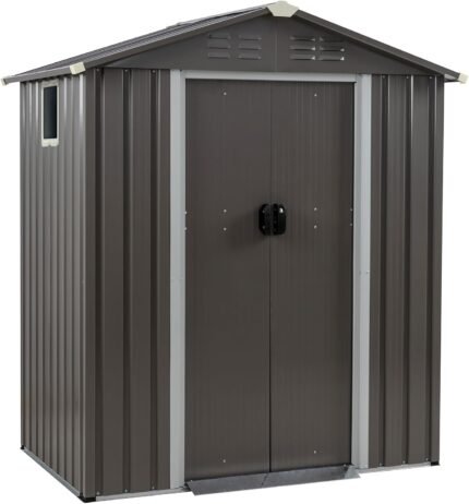 Durable sheds with lockable doors and window for secure garden storage and organization.